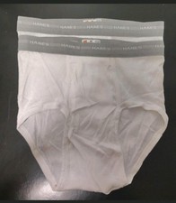 Vintage Hanes Men's Classic White Briefs with Gray Waistband - 2 Pack - Size 32 picture