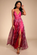 Lulus Romance That Wows Magenta Floral Print Organza Maxi Dress picture