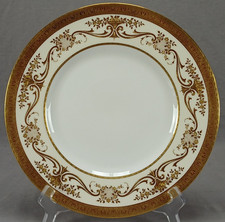 Minton Raised Gold Roses & Scrollwork White & Ivory 10 3/8 Inch Plate C. 1923 picture