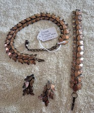 Vtg Mid Century Frank Rebajas Copper Cascading Leaves Choker, Bracelet, Earrings picture