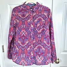 Talbots multicolor paisley button down shirt cuffed sleeve womens 16P petite picture