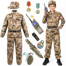 Metemot Army Costume for Boys, L(9-11y Ht.50-57in), Khaki Camo 10pcs Kit picture