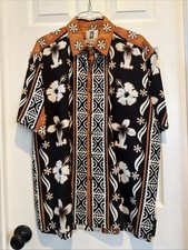 Kahala Men’s Hawaiian Aloha Shirt Size M,  Lovely ”Bark Cloth & Flowers” Print picture